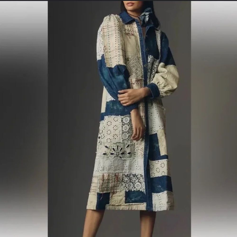 Anthropologie Let Me Be Denim Patchwork Shirt Dress